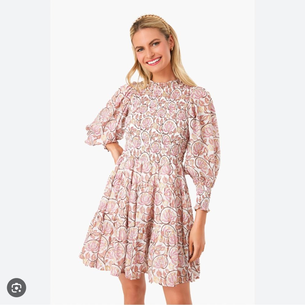Oliphant Smocked Flirty 3/4 Sleeve Mini Dress
